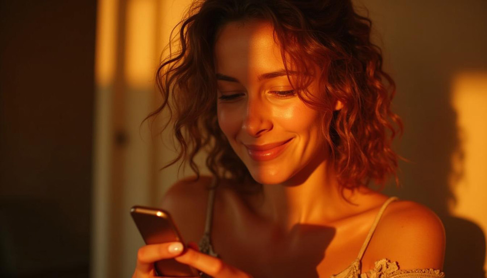 Donna che invia un messaggio sensuale sullo smartphone