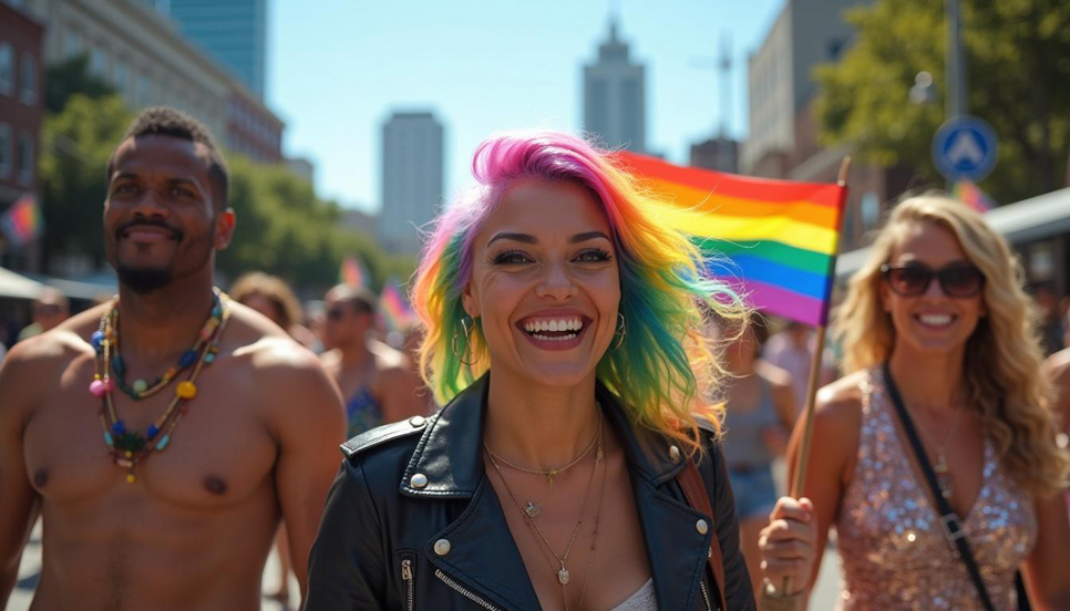 Manifestanti LGBTQ+ che si sfilano per I loro diritti